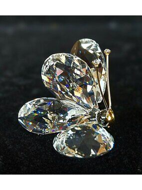 Swarovski Crystal Butterfly Figurine Gold Accents - Elegant Faceted Glass Design